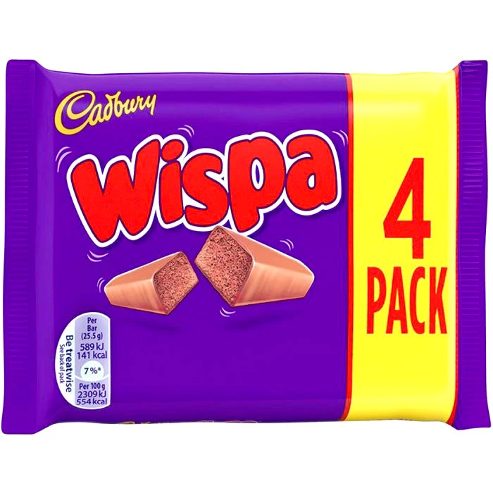 The Original Lolly Store Cadbury Wispa Chocolate Bar 4 Pack 94.8g (BB 31/05/22) Kids Lollies & Chocolates 4 The Original Lolly Store Cadbury Wispa Chocolate Bar 4 Pack 94.8g (BB 31/05/22) Kids Lollies & Chocolates