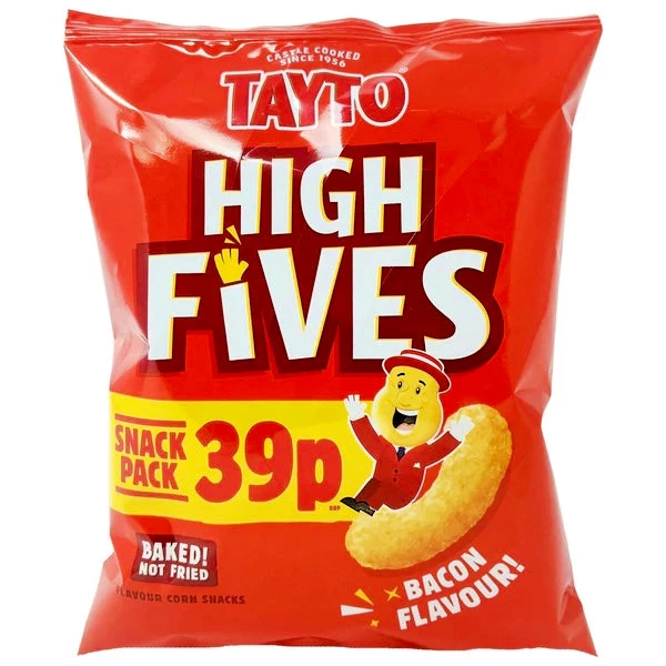 The Original Lolly Store Tayto High Fives 5 Bacon Flavour Crisp 25g 2 The Original Lolly Store Tayto High Fives 5 Bacon Flavour Crisp 25g