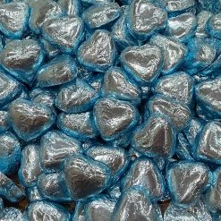 The Original Lolly Store Milk Chocolate Baby Blue Foil Hearts 75g (10 Units)